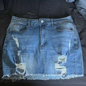 SHEIN Blue Distressed Denim Mini Skirt
